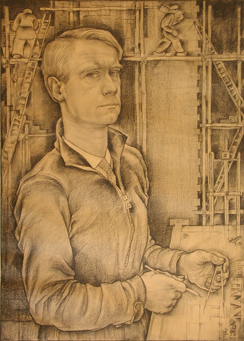 Self-portrait or The Architect, 1931, pencil drawing, 29.5 x 21.2 inches